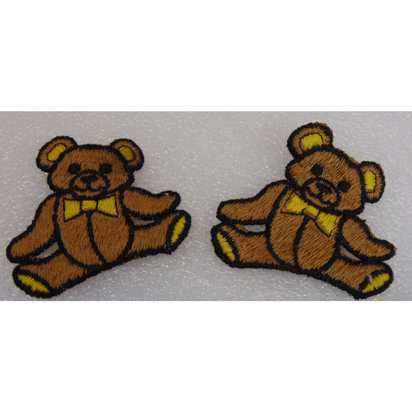 Teddy Bear Patch X 2 Bowtie 2" Sew On Designer Badge Embroidered Clothing Jacket - Picture 1 of 6